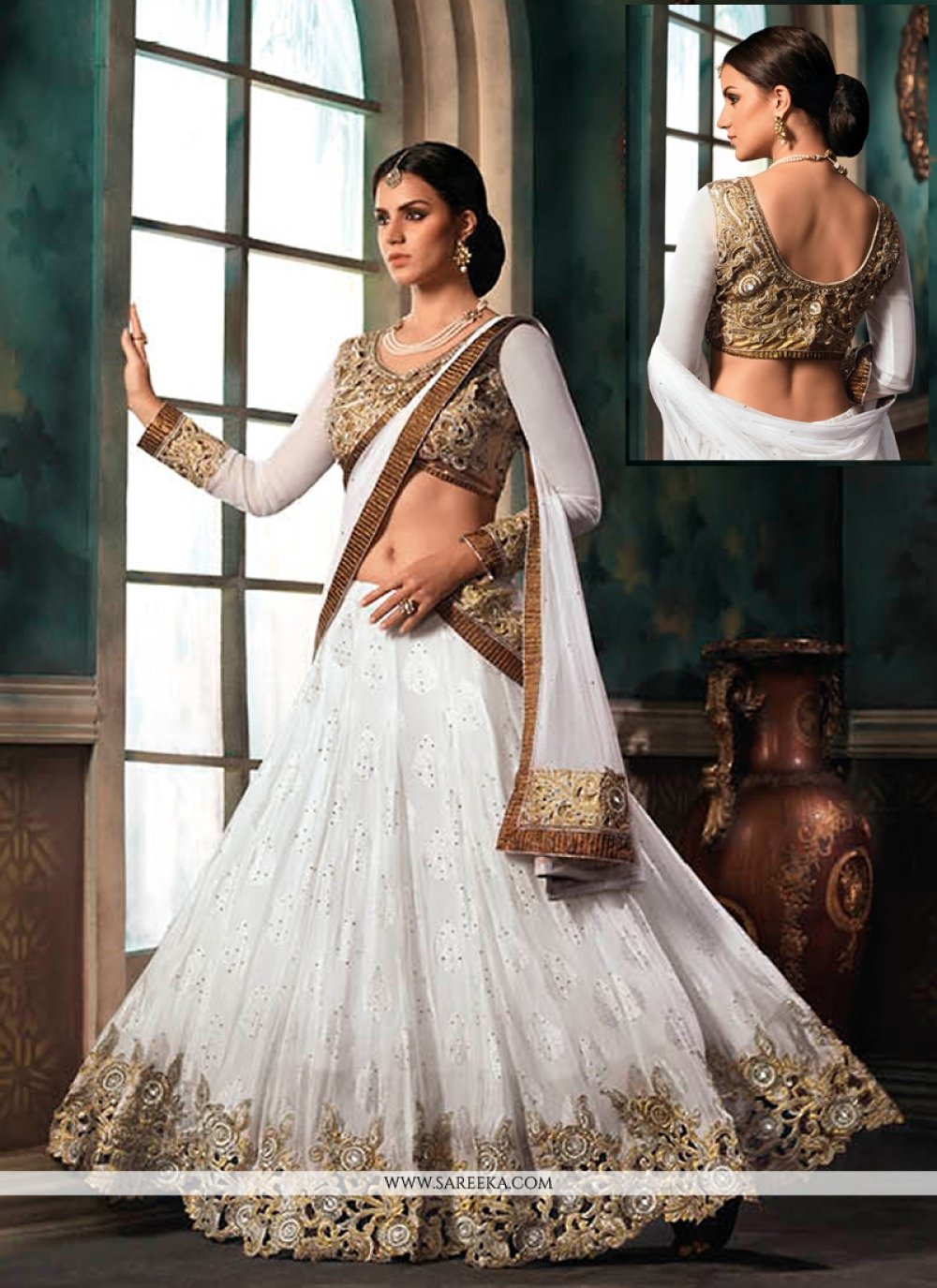 EILARA WOMEN'S CREAM MERCERISED COTTON WEAVING WORK STYLED LEHENGA CHOLI -  Eilara - 4290682