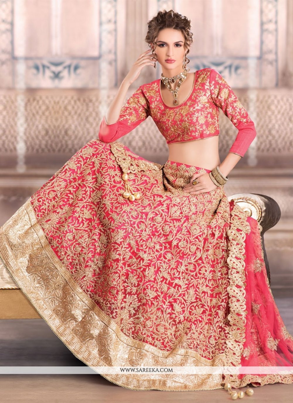 Art Dupion Silk Red A Line Lehenga Choli 