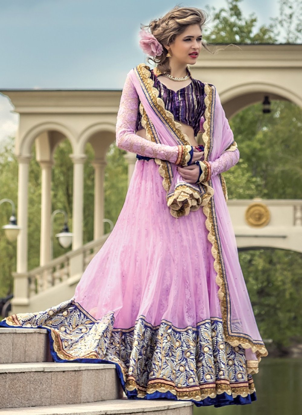 lavender net lehenga
