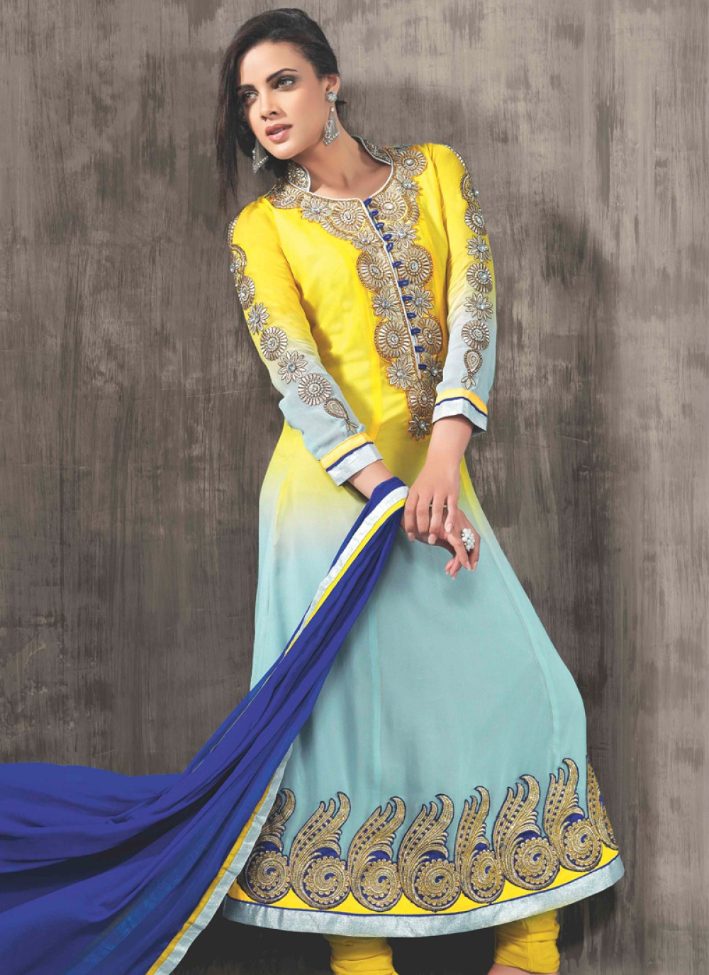 Yellow and blue sales salwar suit