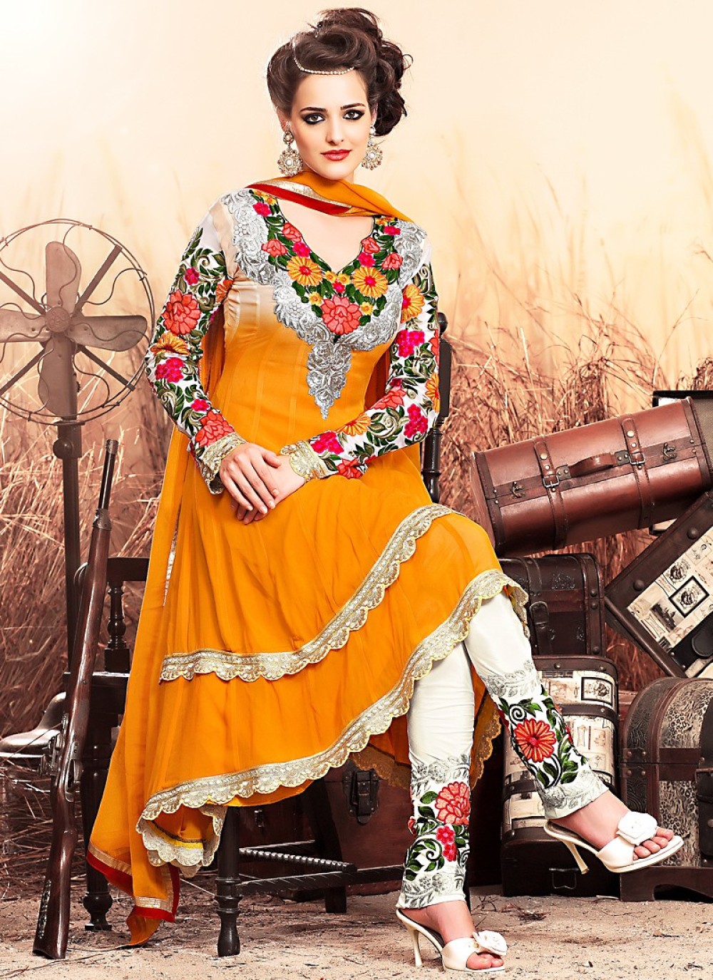 orange and white salwar suit