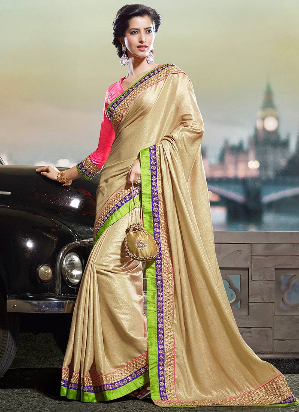 sonal chauhan bisque cream saree RG105198