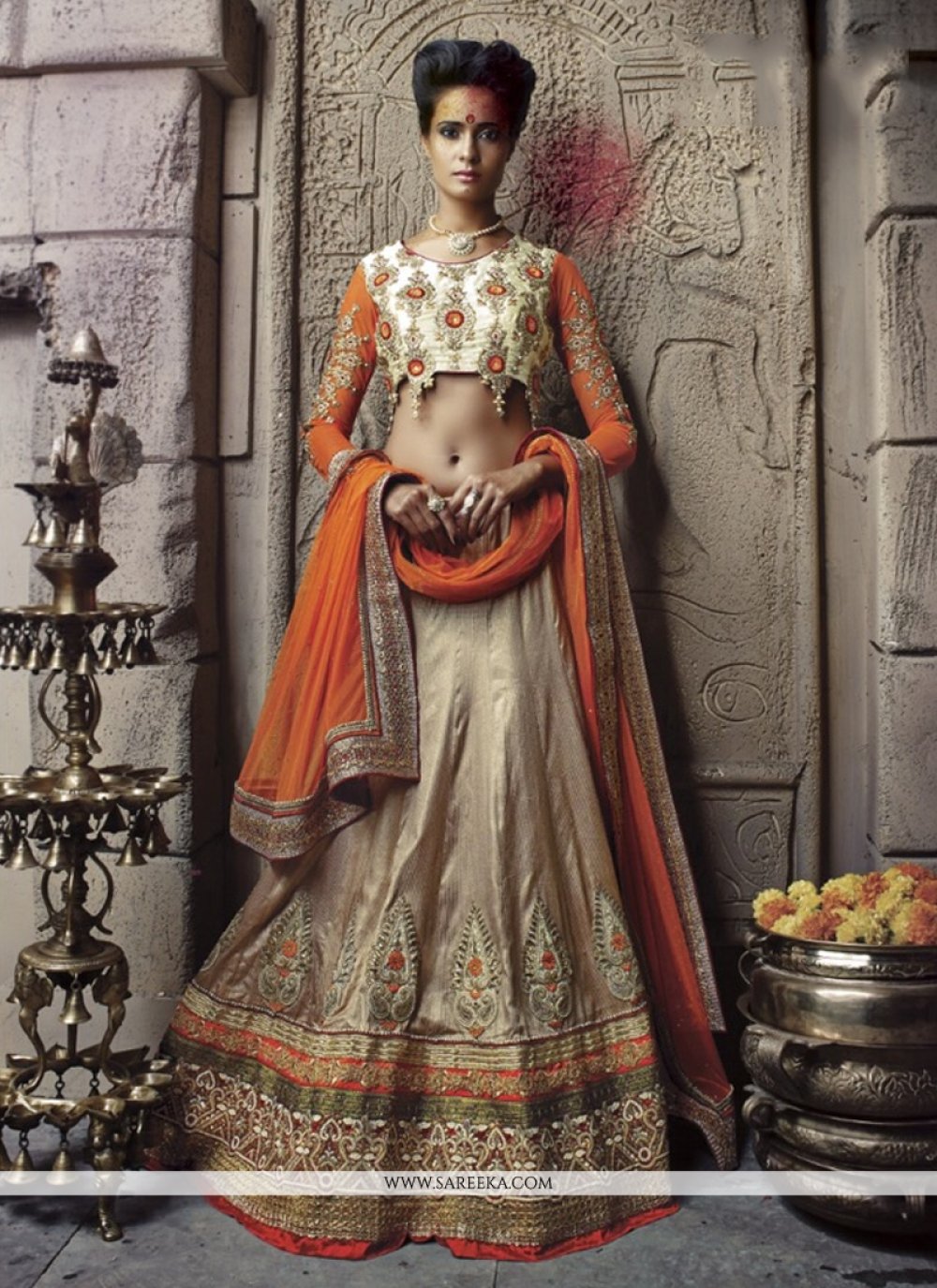 Beige Banarasi Silk Designer Lehenga Choli
