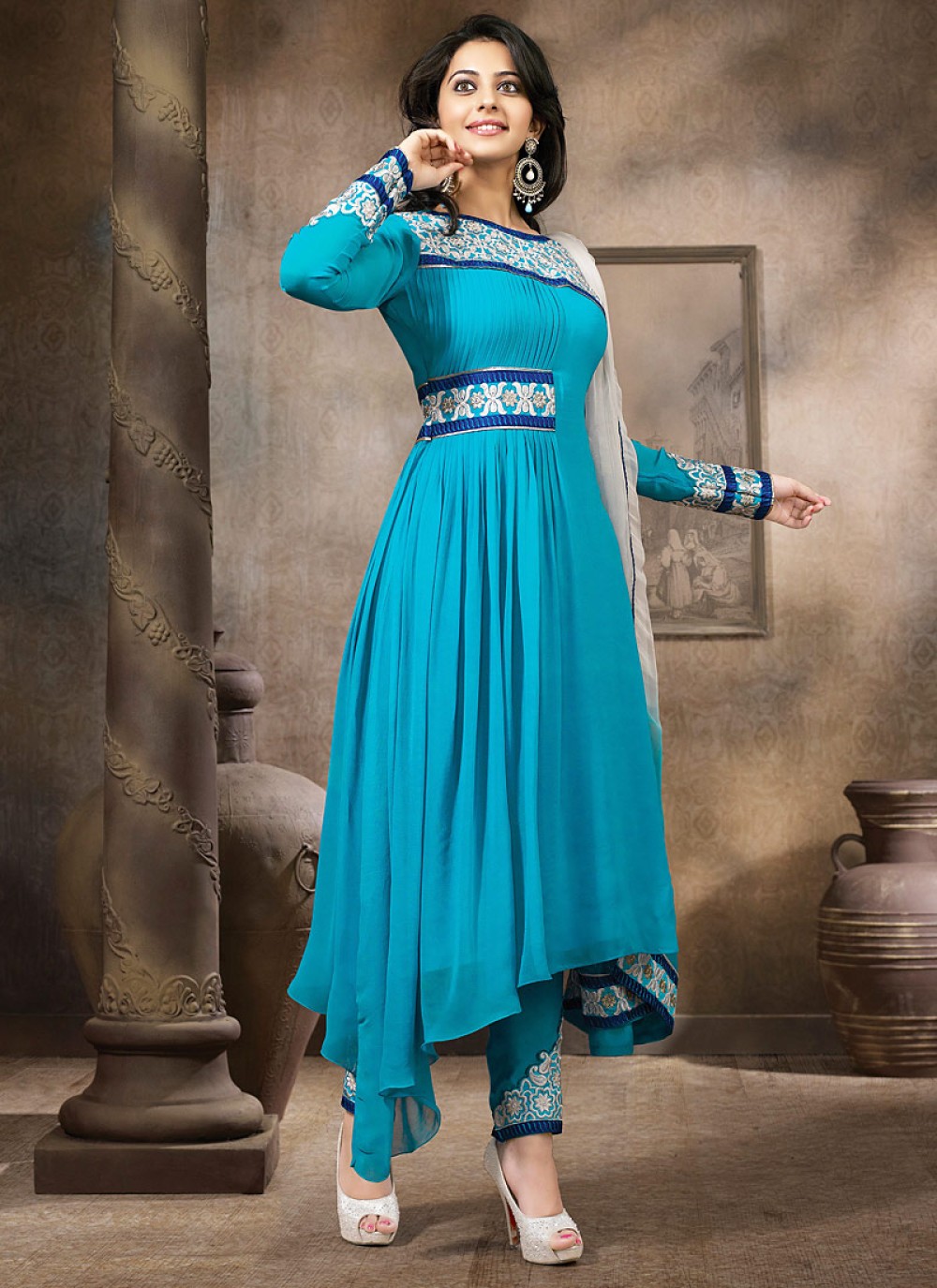 Blue Embroidery Work Anarkali Suit
