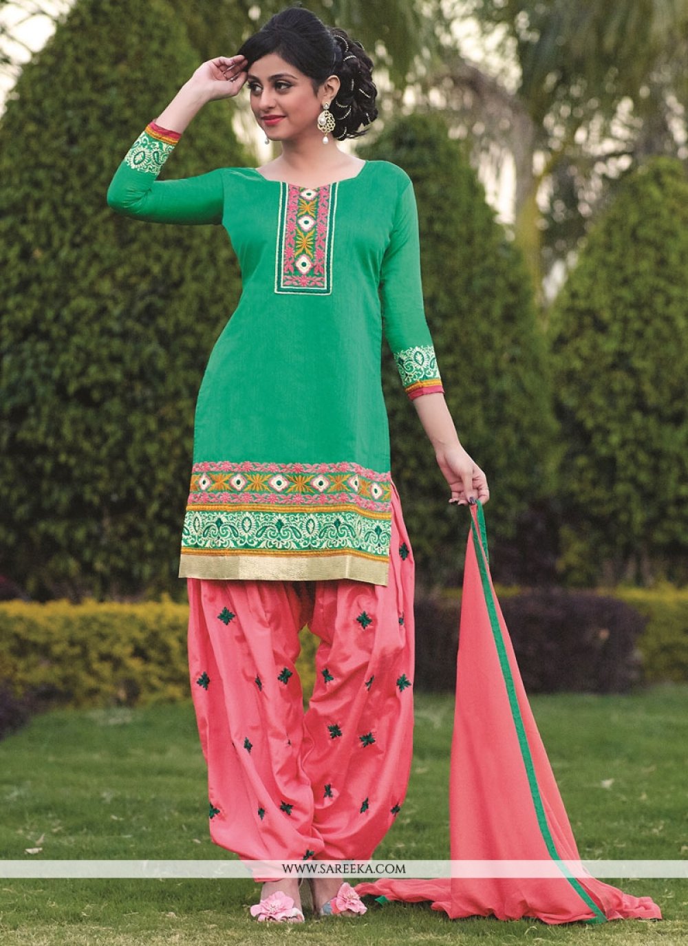 Green Banarasi Jacquard Punjabi Suit