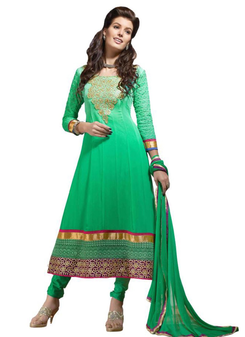 Green Embroidery Border Work Anarkali Suit