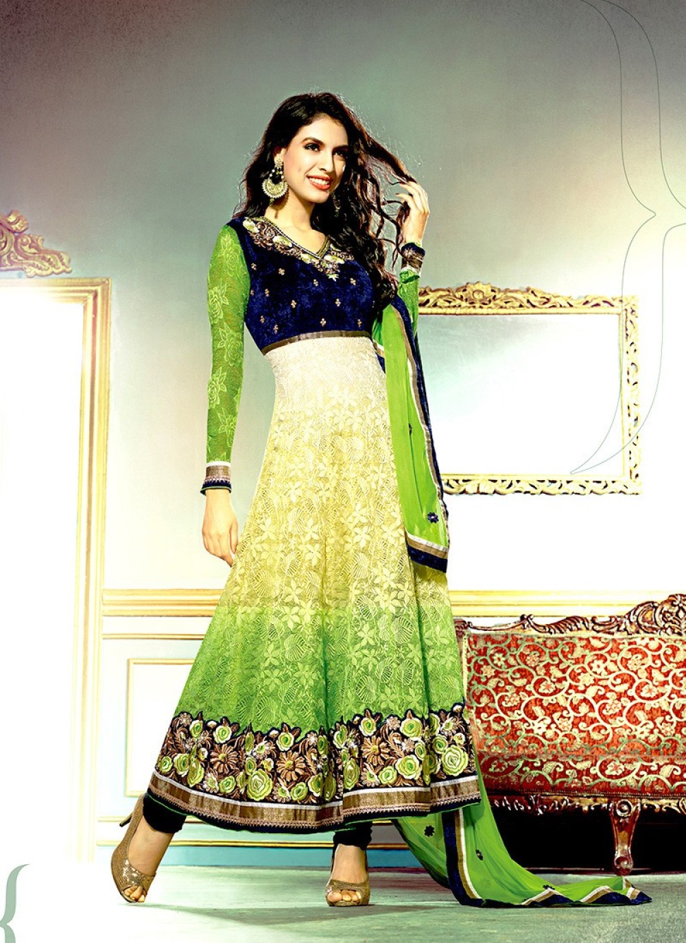 Green velvet anarkali best sale