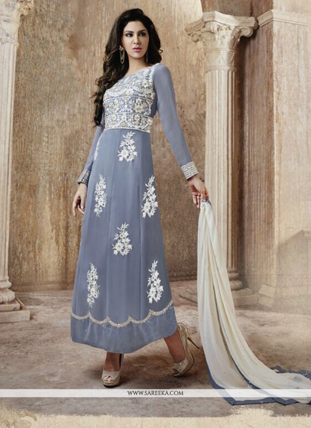 Glorious Grey Colored Designer Gown, Anarkali salwar kameez
