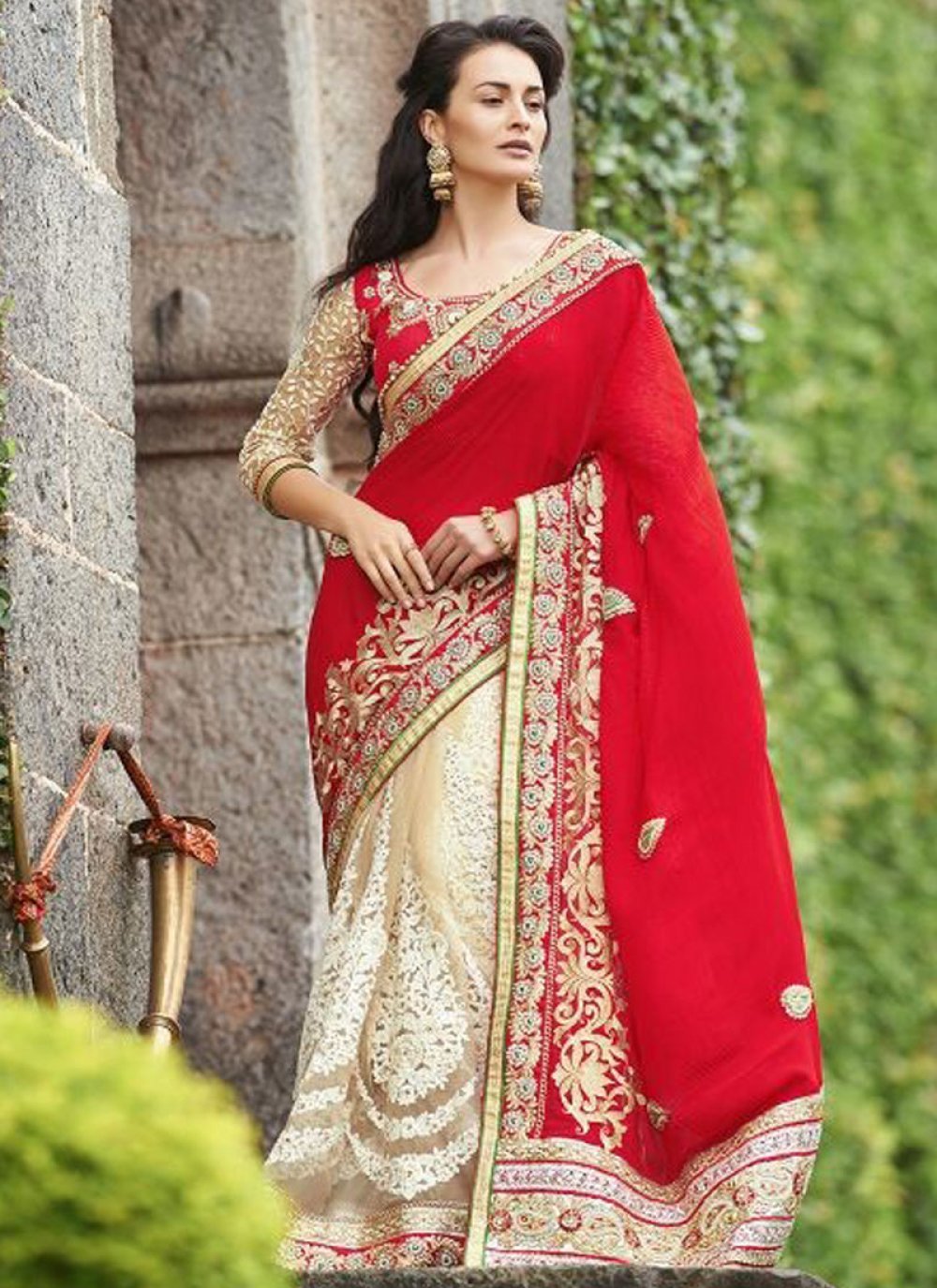 Opulent Georgette And Satin Half N Half Saree