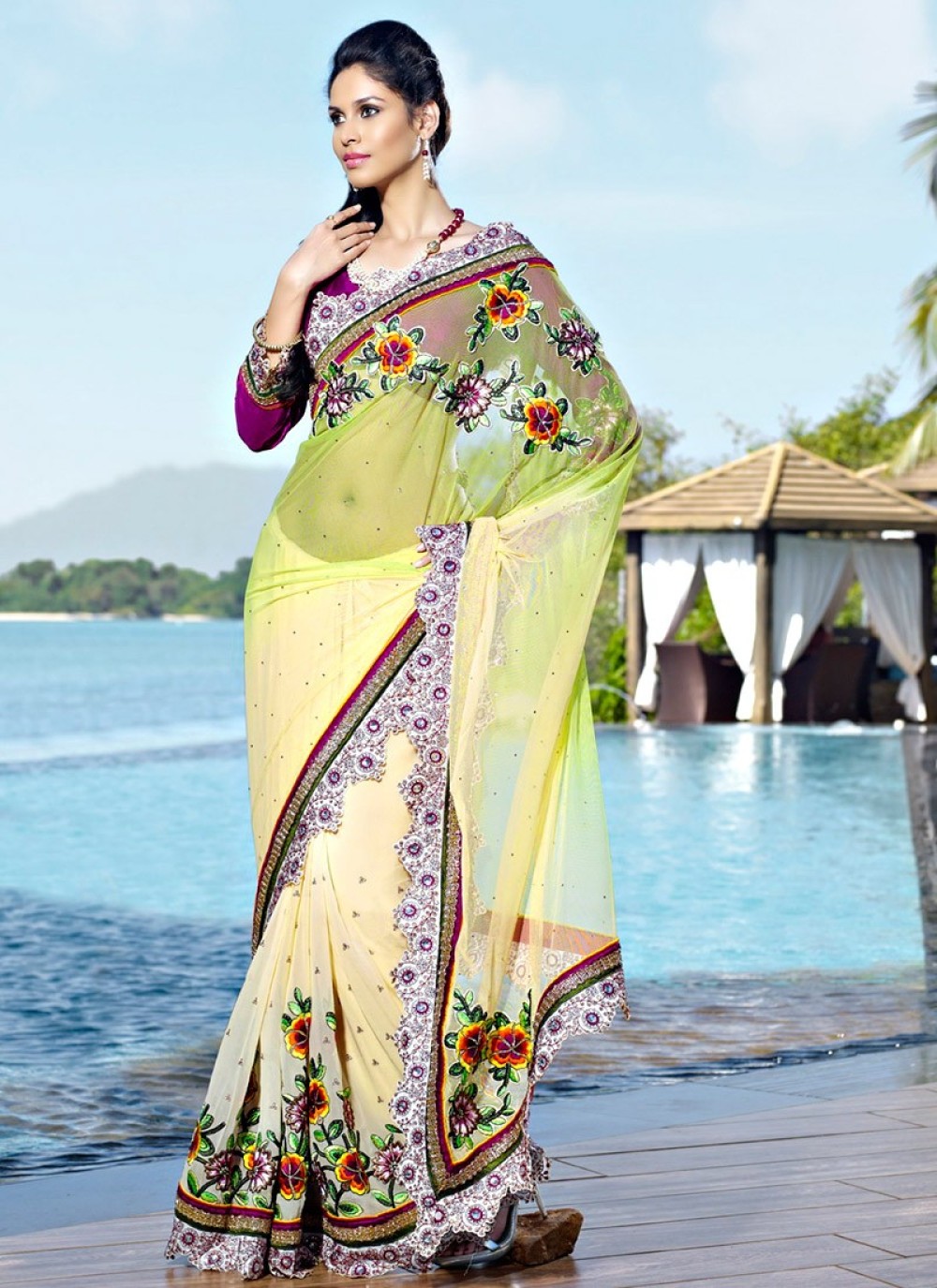 Gorgeous Aloe Vera Green & Gold Color Embroidered Saree