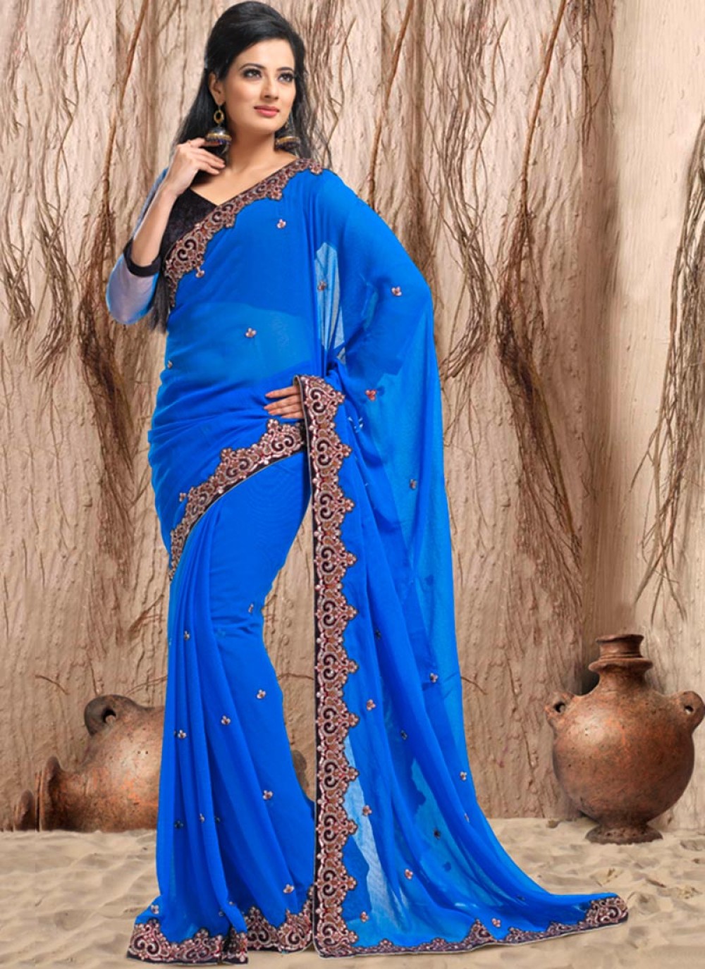 Gorgeous Blue Chiffon Saree