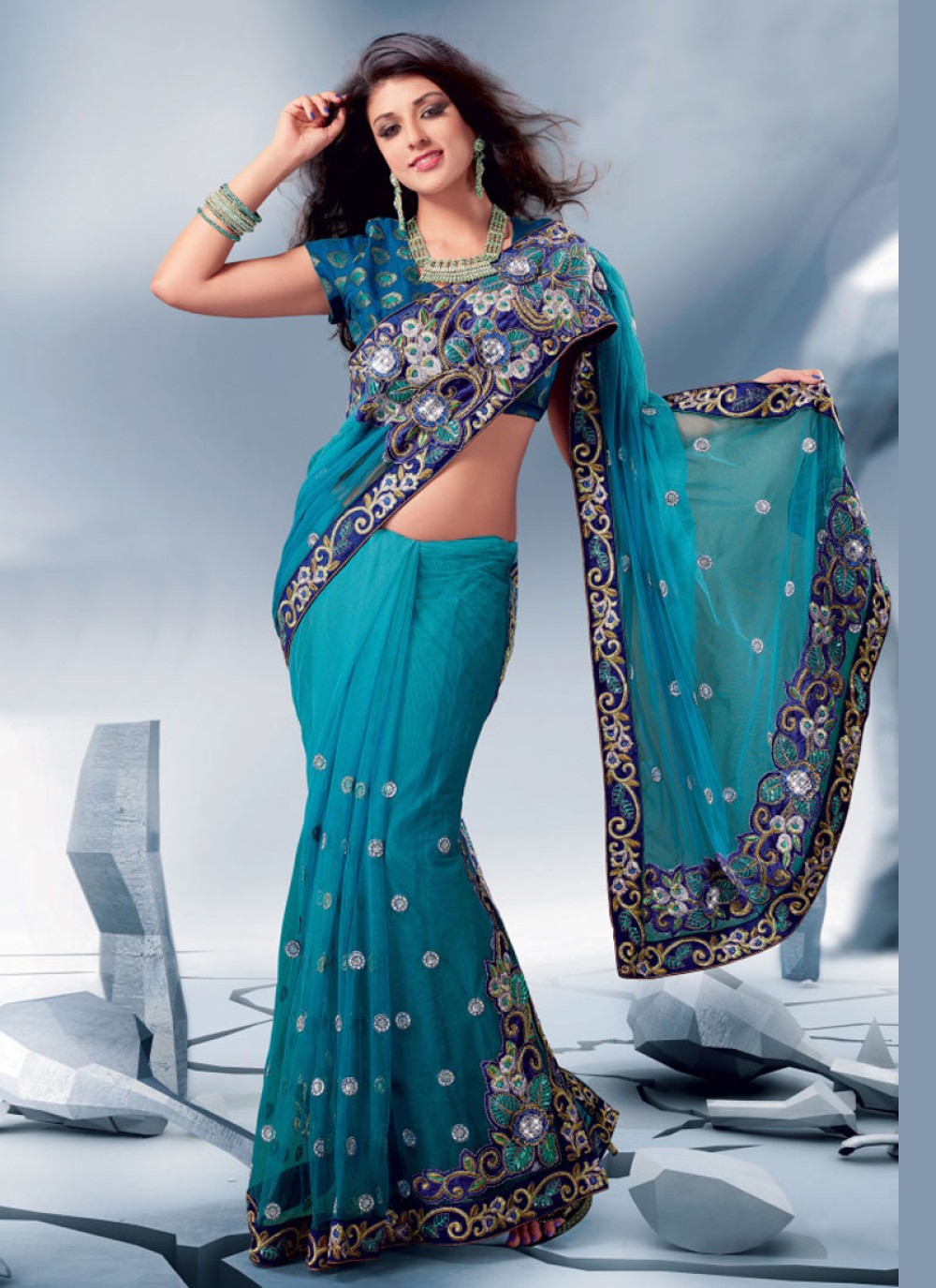 Gorgeous Blue Color Designer Sari