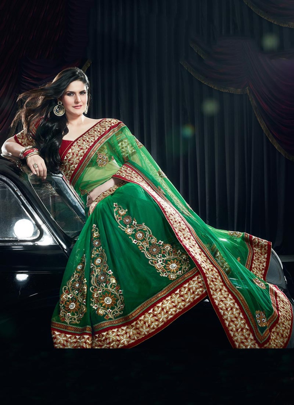 Gorgeous Green Net Embroidered Saree