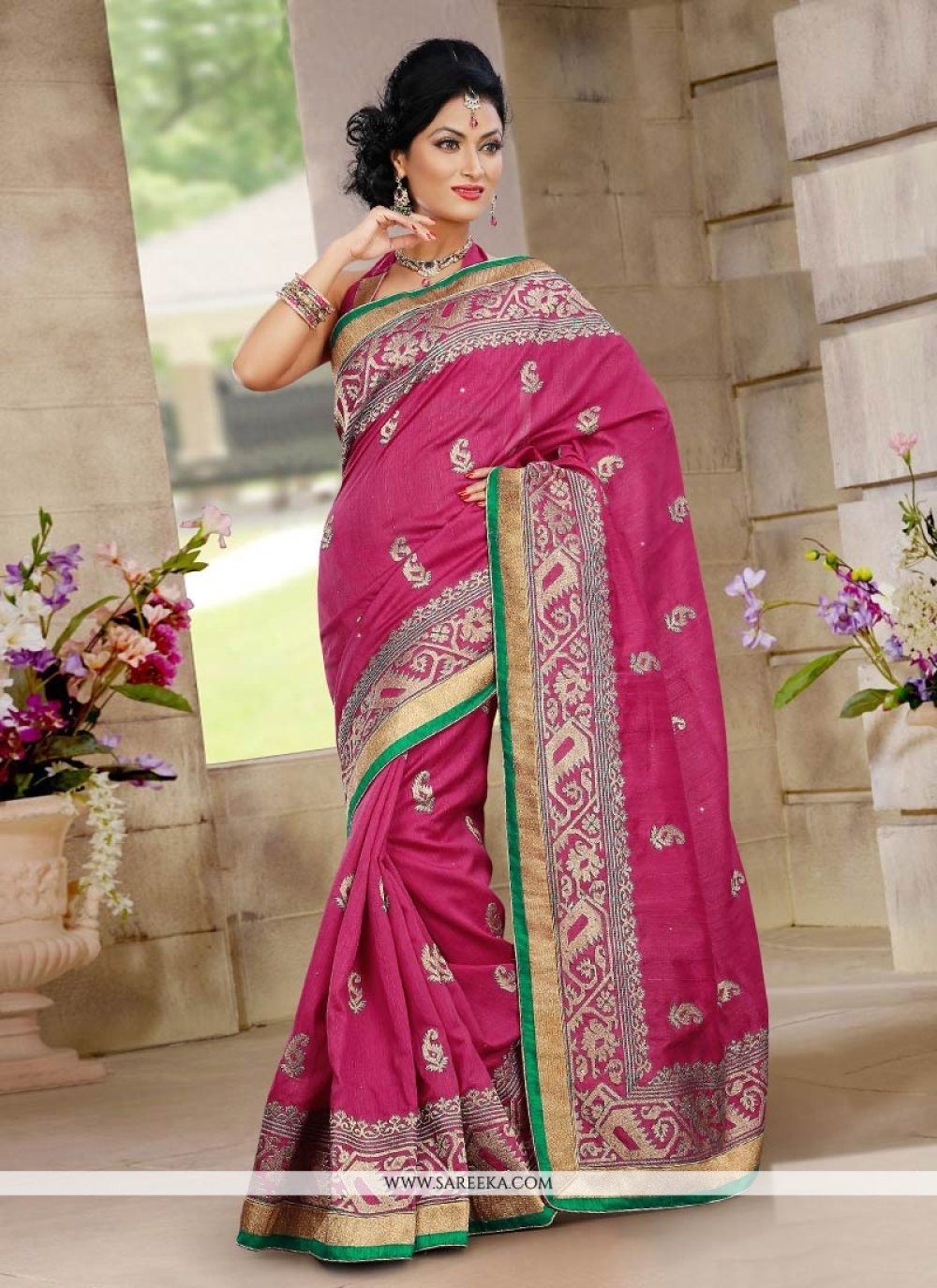 Gorgeous Pink Bhagalpuri Silk Saree