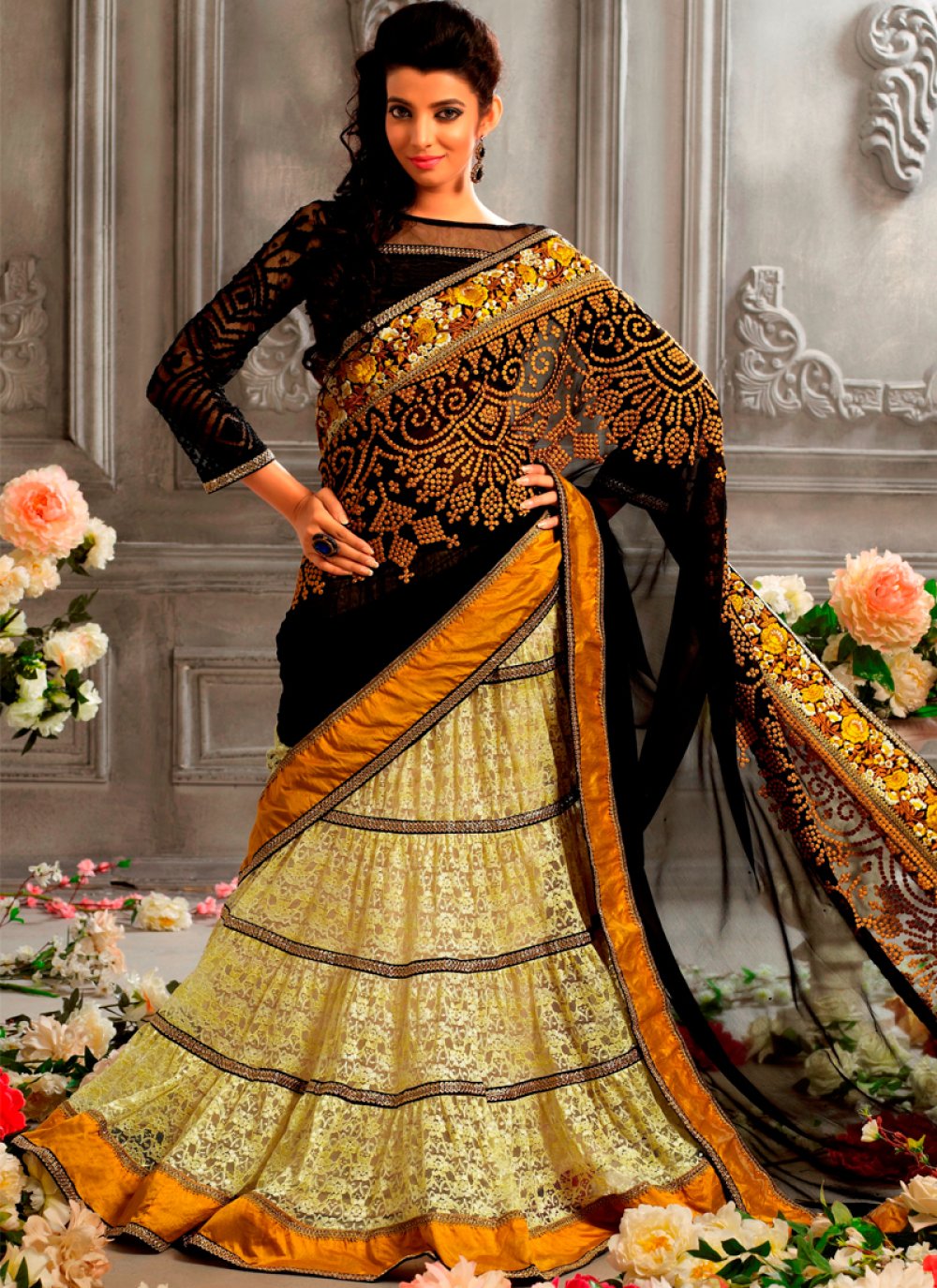 Banarasi Silk Lehenga Choli with Golden Zari Work & Unstitched Blouse for  Women by HalfSaree Studio - HALFSAREE STUDIO - 4230859