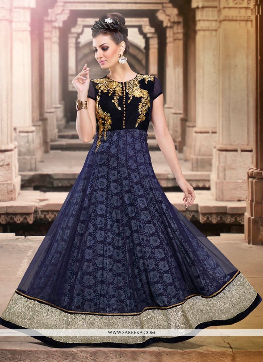 Priya Mani Raj Navy Blue Velvet Anarkali | Velvet dress designs, Stylish  dress book, Party wear indian dresses