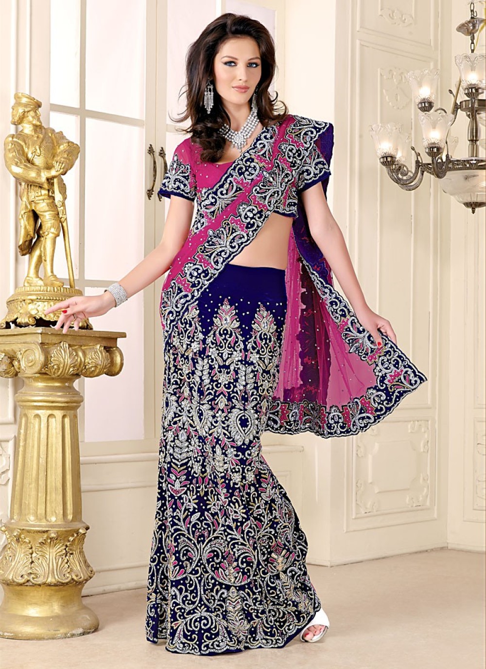 Buy Sainoor Women Free Size Gold,Blue Self Design Velvet Lehenga Choli Set  Online at Best Prices in India - JioMart.