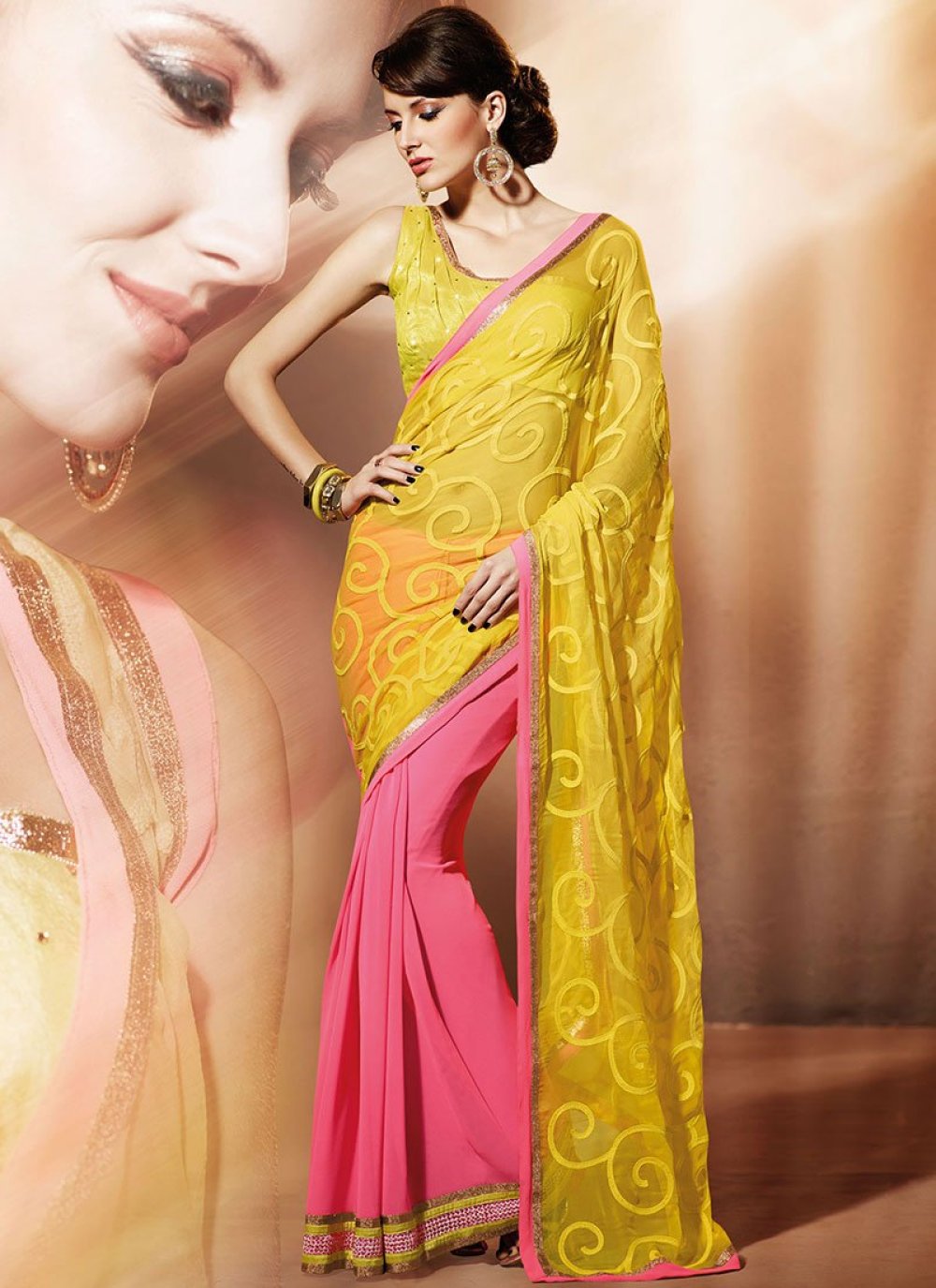 LEMON PINK TRADITIONAL SOFT SILK SAREE WITH ATTACHED BLOUSE – Zariknyaa