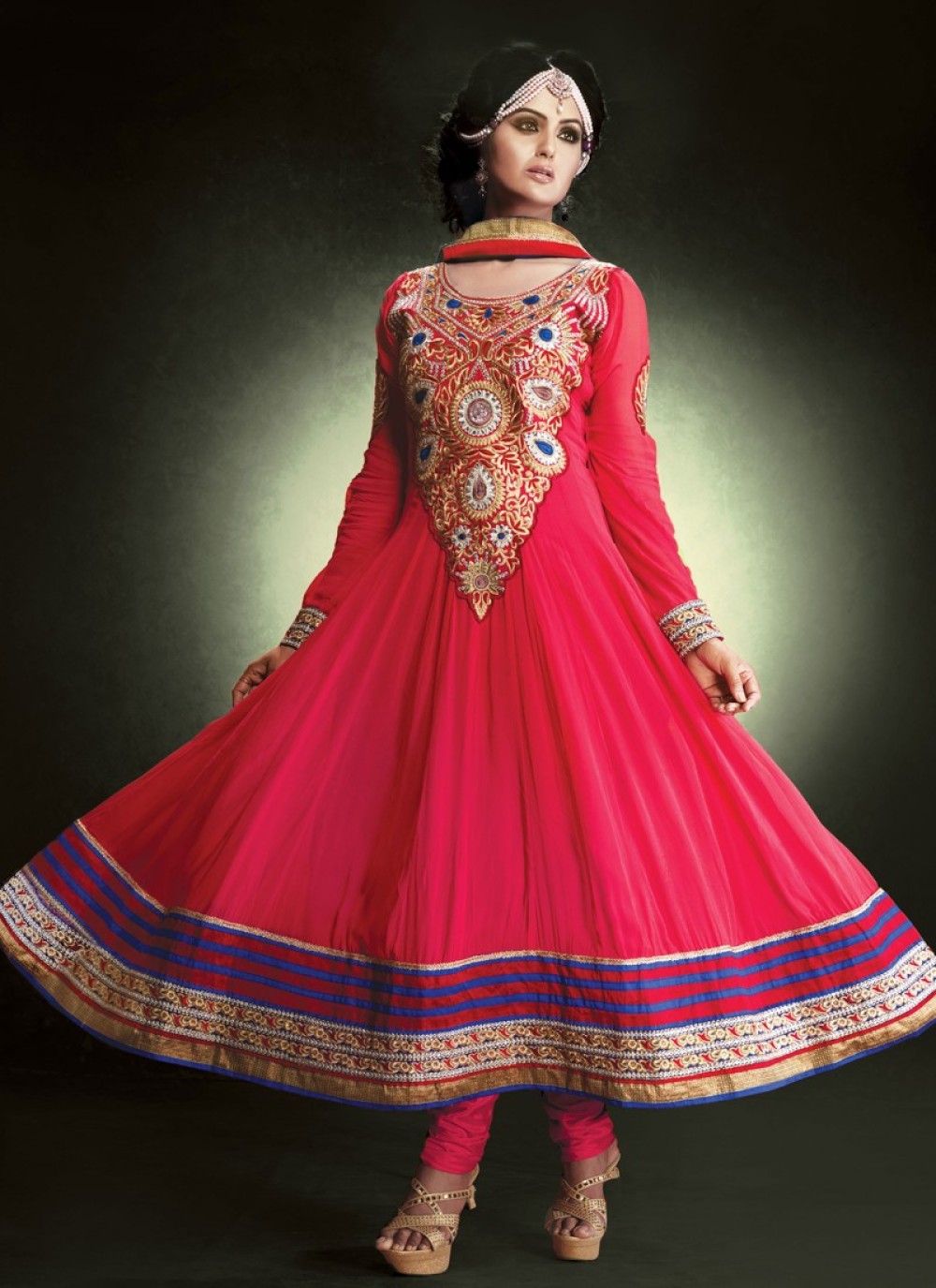 Hot Pink Embroidery Patch Border Work Anarkali Salwar Suit