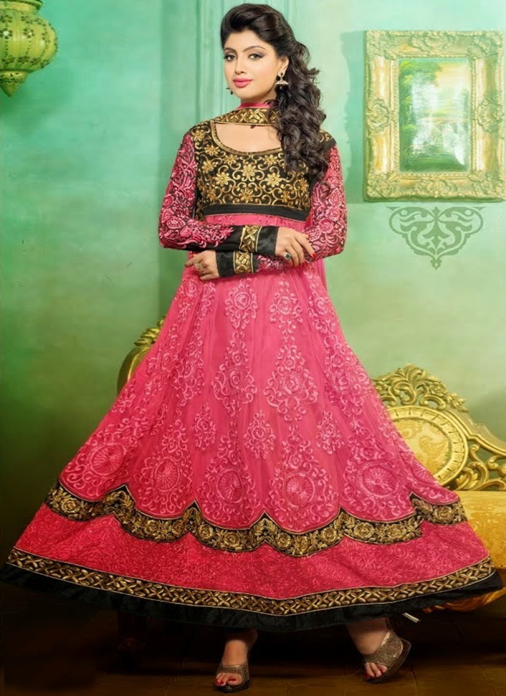 Pink Resham Work Anarkali Suit