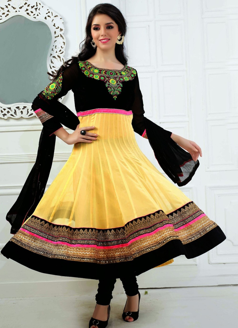 black suit yellow salwar