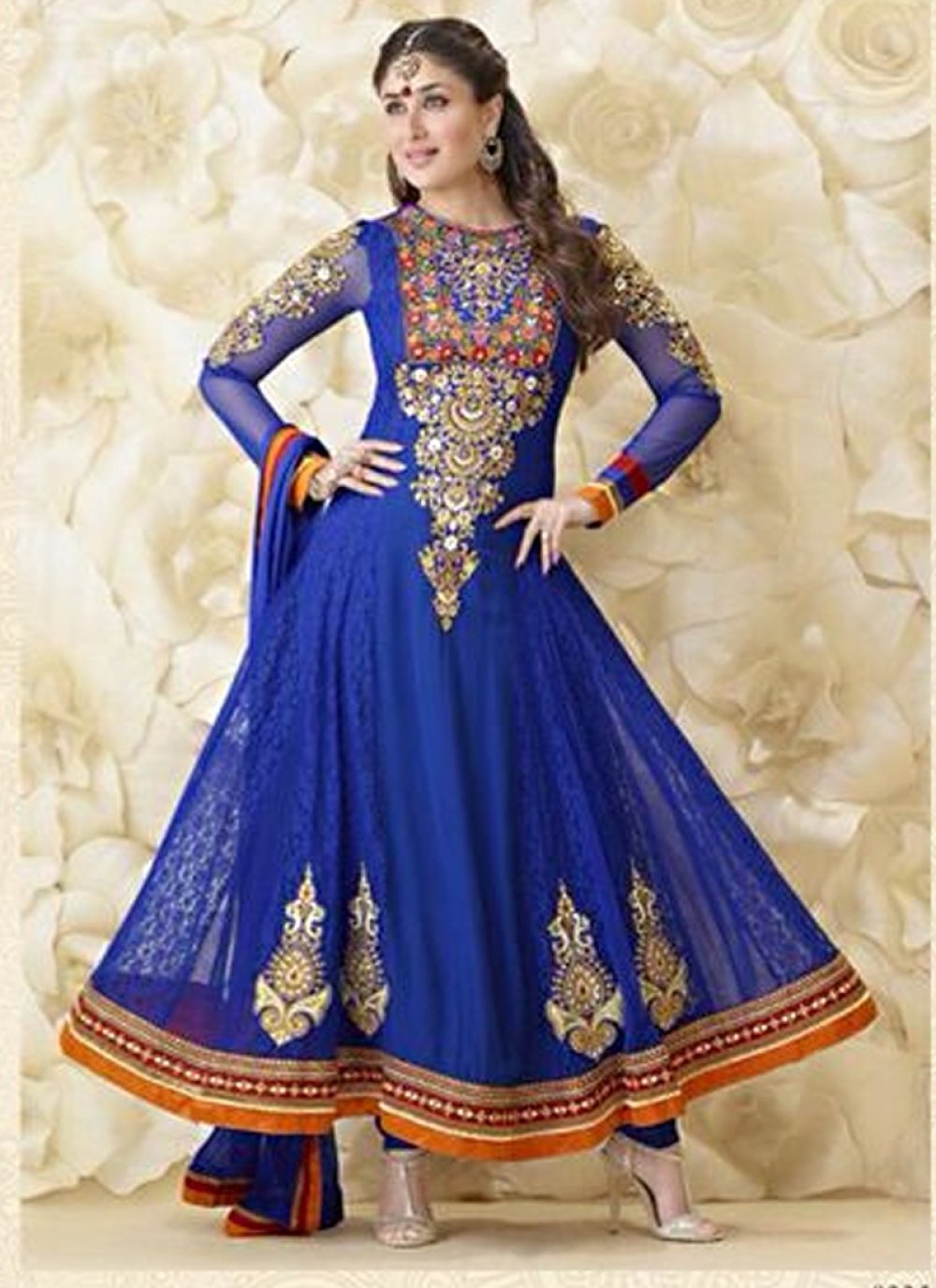Kareena Kapoor Blue Designer Anarkali Salwar Suit Bollywood's style diva kareena it has been beautifully designed with bead, dangler, patch border work, resham work and sequins work. kareena kapoor blue designer anarkali salwar suit