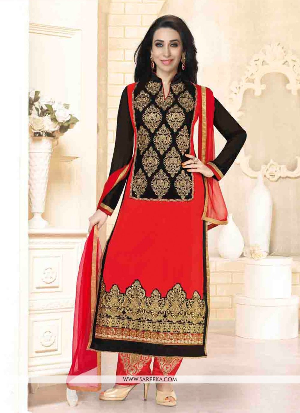 Buy Embroidered Red Black Cotton Salwar Suit with Jaipuri Dupatta Online in  India at Lowest Prices - Price in India - buysnip.com