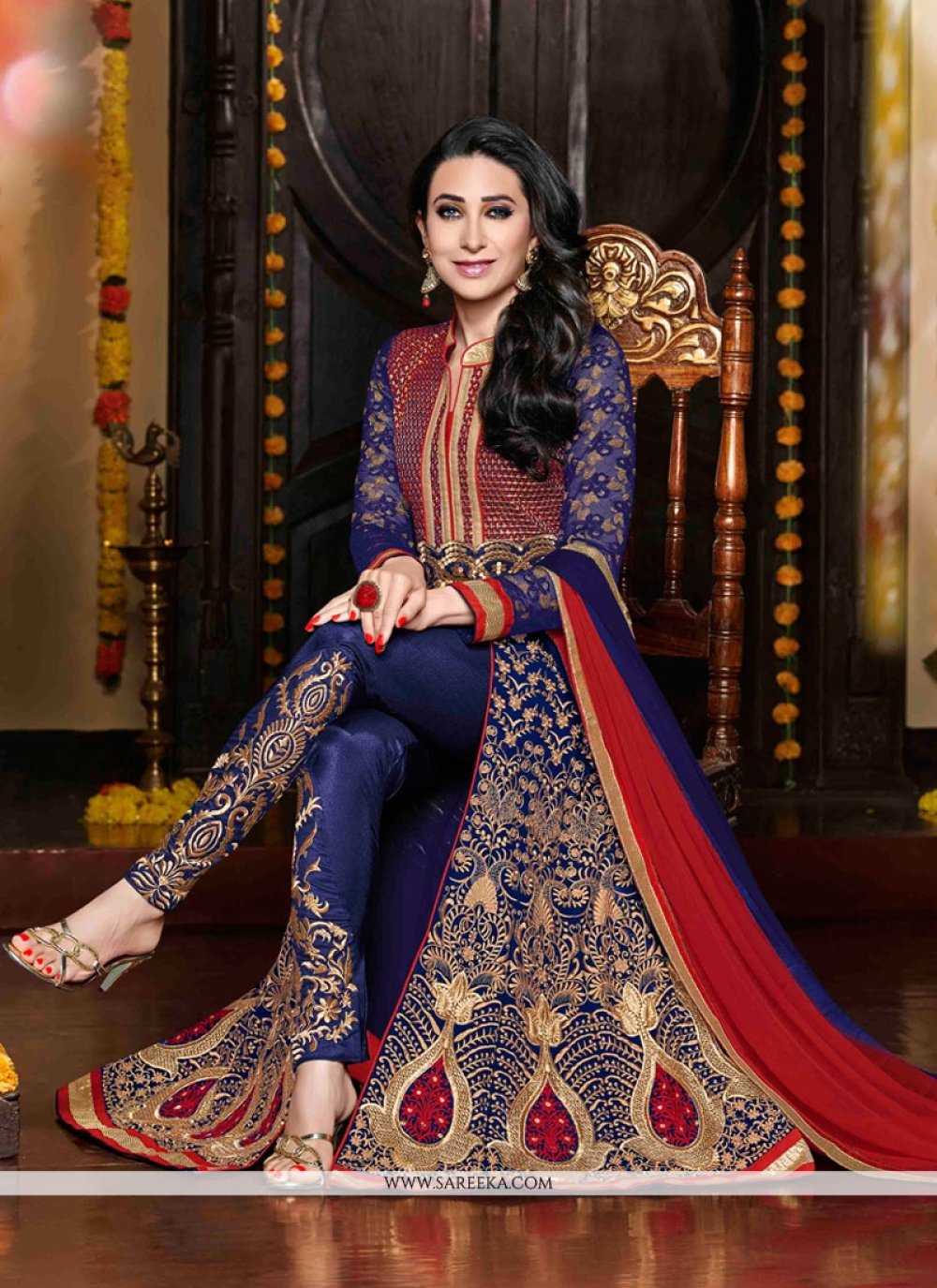 Karishma Kapoor Blue Embroidery Work Pant Style Suit