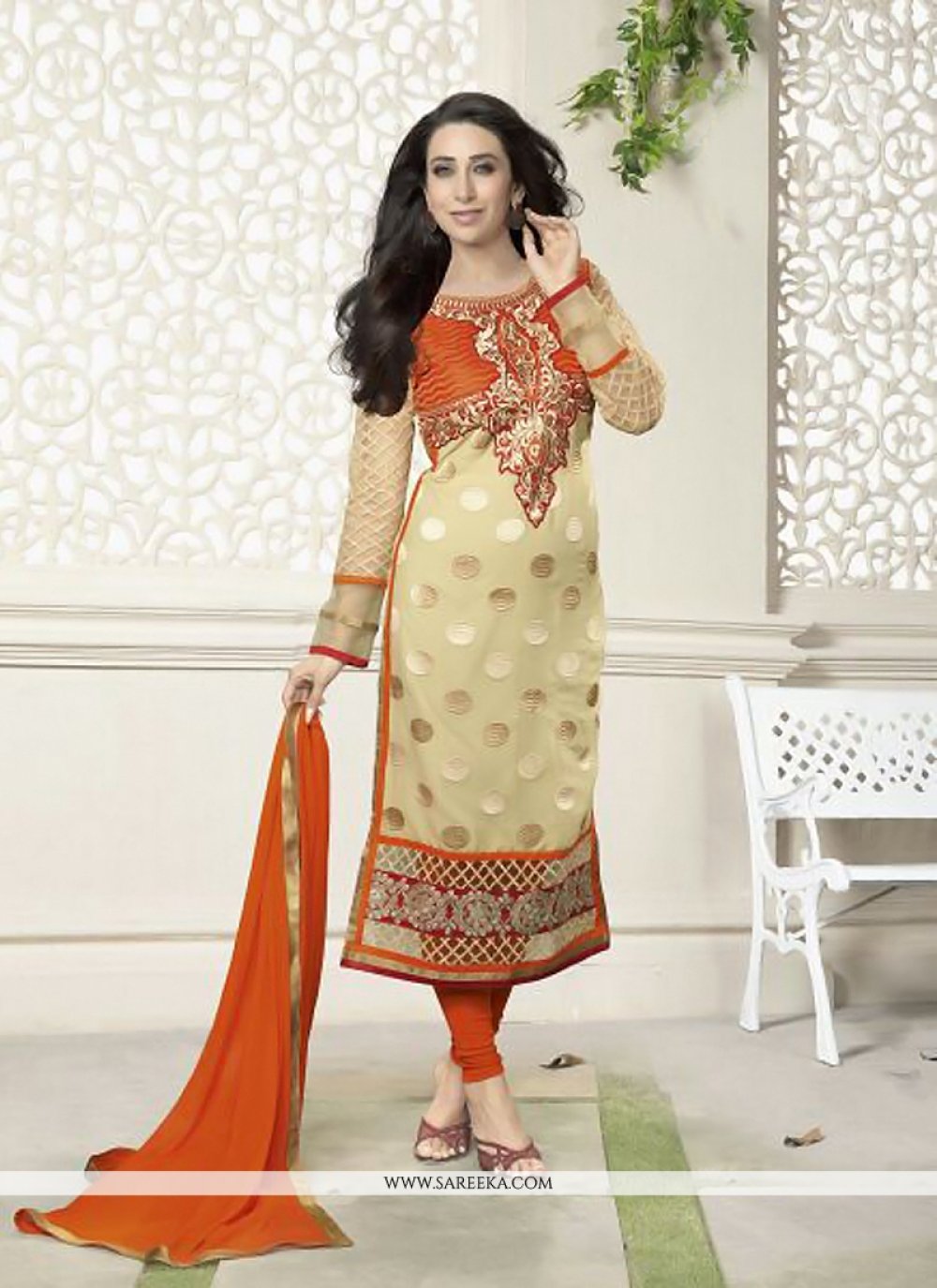 Karishma Kapoor Cream And Orange Georgette Suit