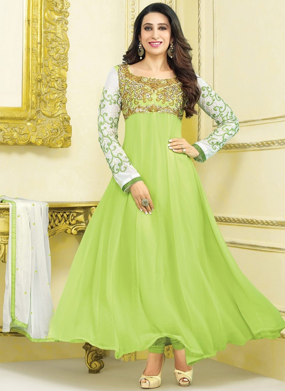 Karishma Kapoor Green Zari Georgette Anarkali Suit