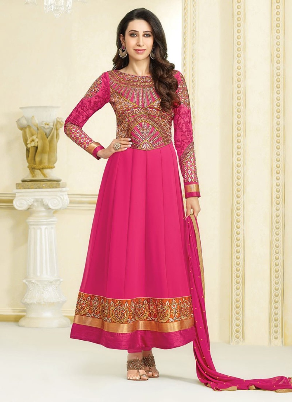 Karishma Kapoor Pink Embroidery Georgette Anarkali Suit