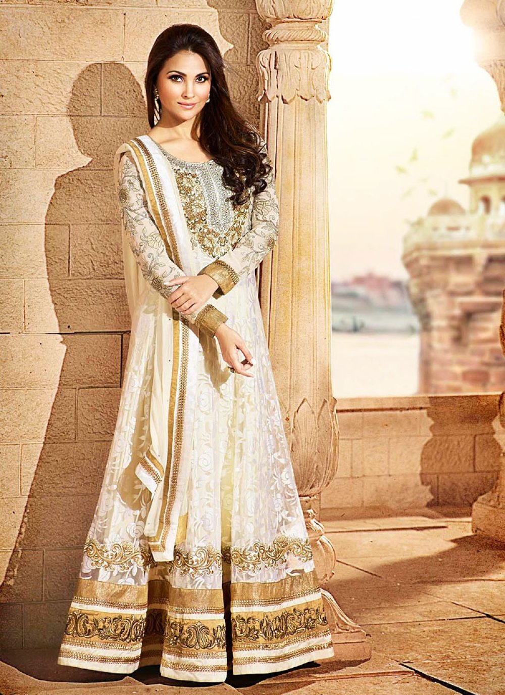 Gold Embroidery Net Anarkali Suit ...