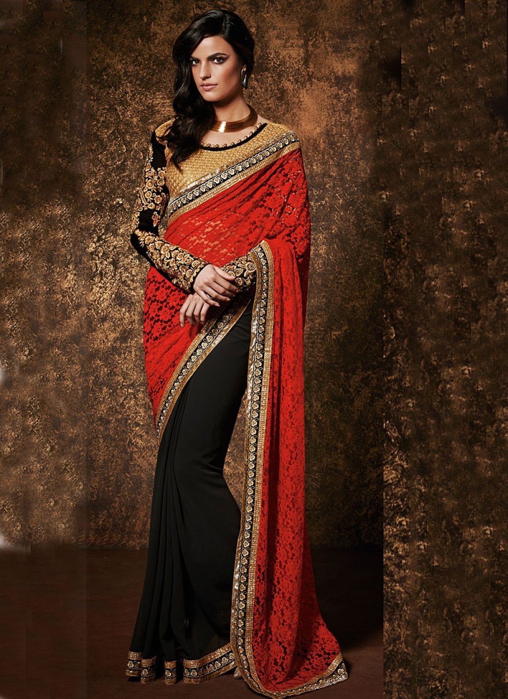 Trending Fashion Black and Red Georgette Printed Saree SARV149035