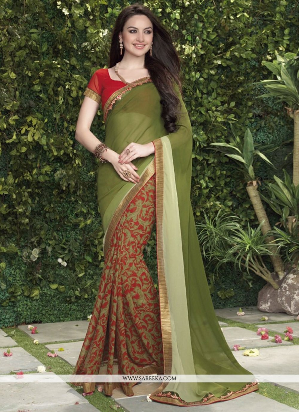 Green Less Georgette Casual Saree