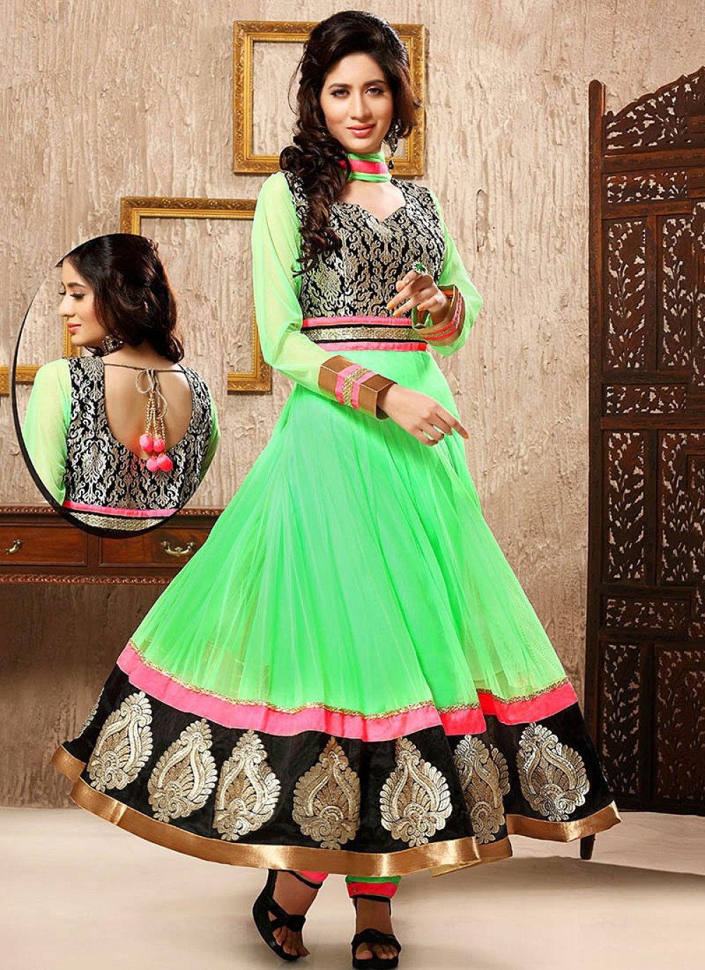 Parrot Green Full Suit With Same Colour Dupatta - Aman Sandhu Boutique