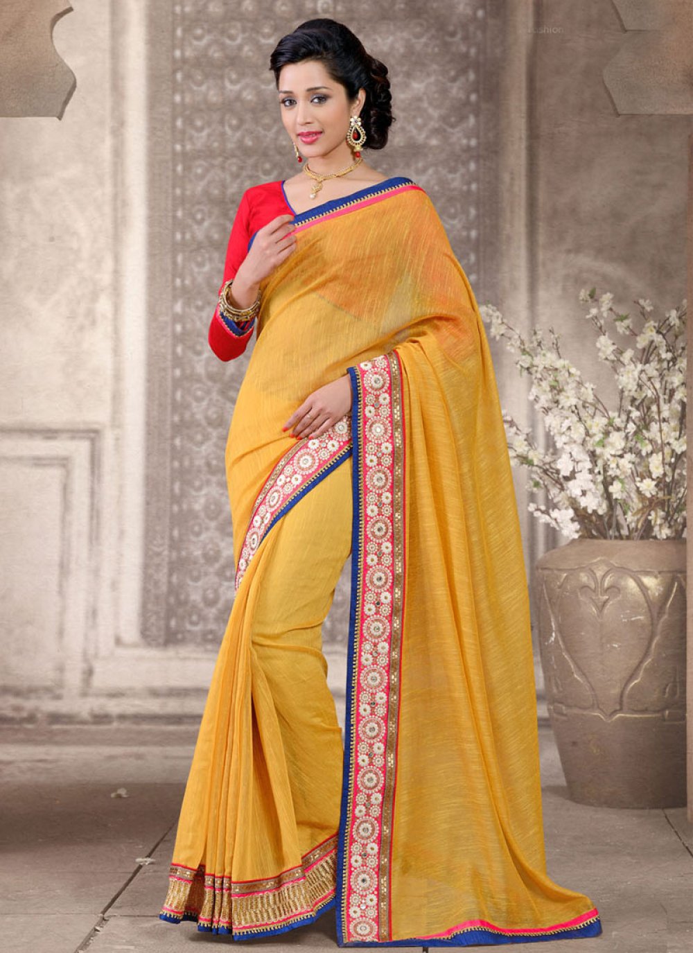 Mustard Cotton Jacquard Saree