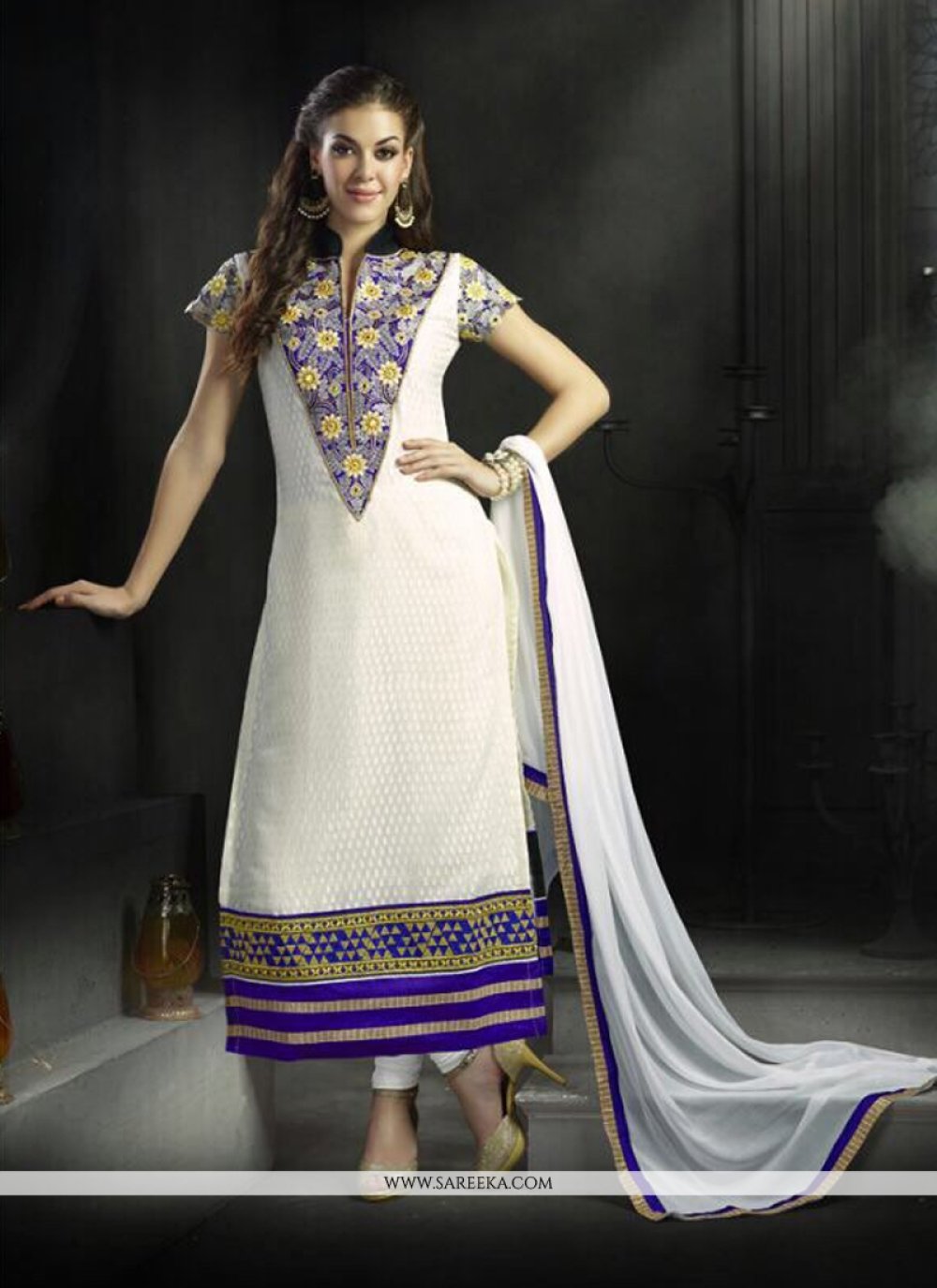 Off White Georgette Churidar Suit