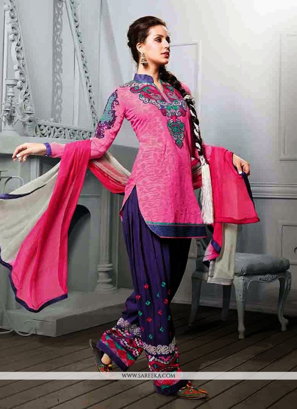 Pink Cotton Jacquard Punjabi Suit