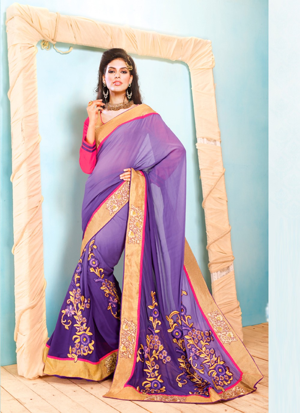 Lavender And Purple Shaded Georgette Saree
