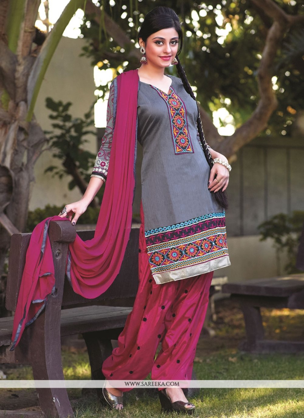 Grey Banarasi Jacquard Punjabi Suit