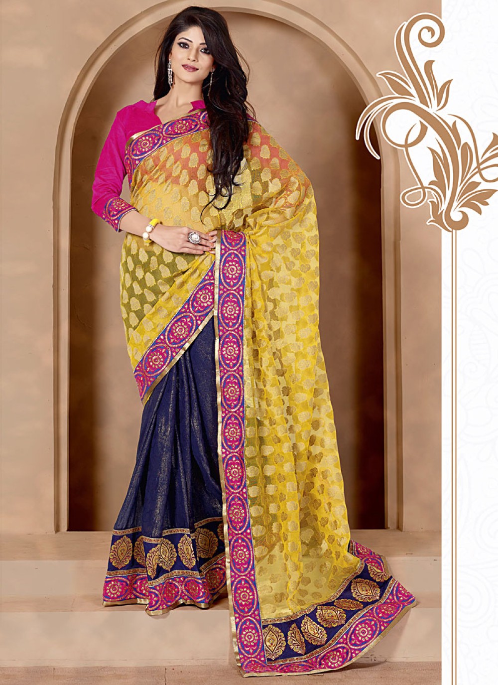 Turmeric, Pink And Purple Saree – TheStylease.com