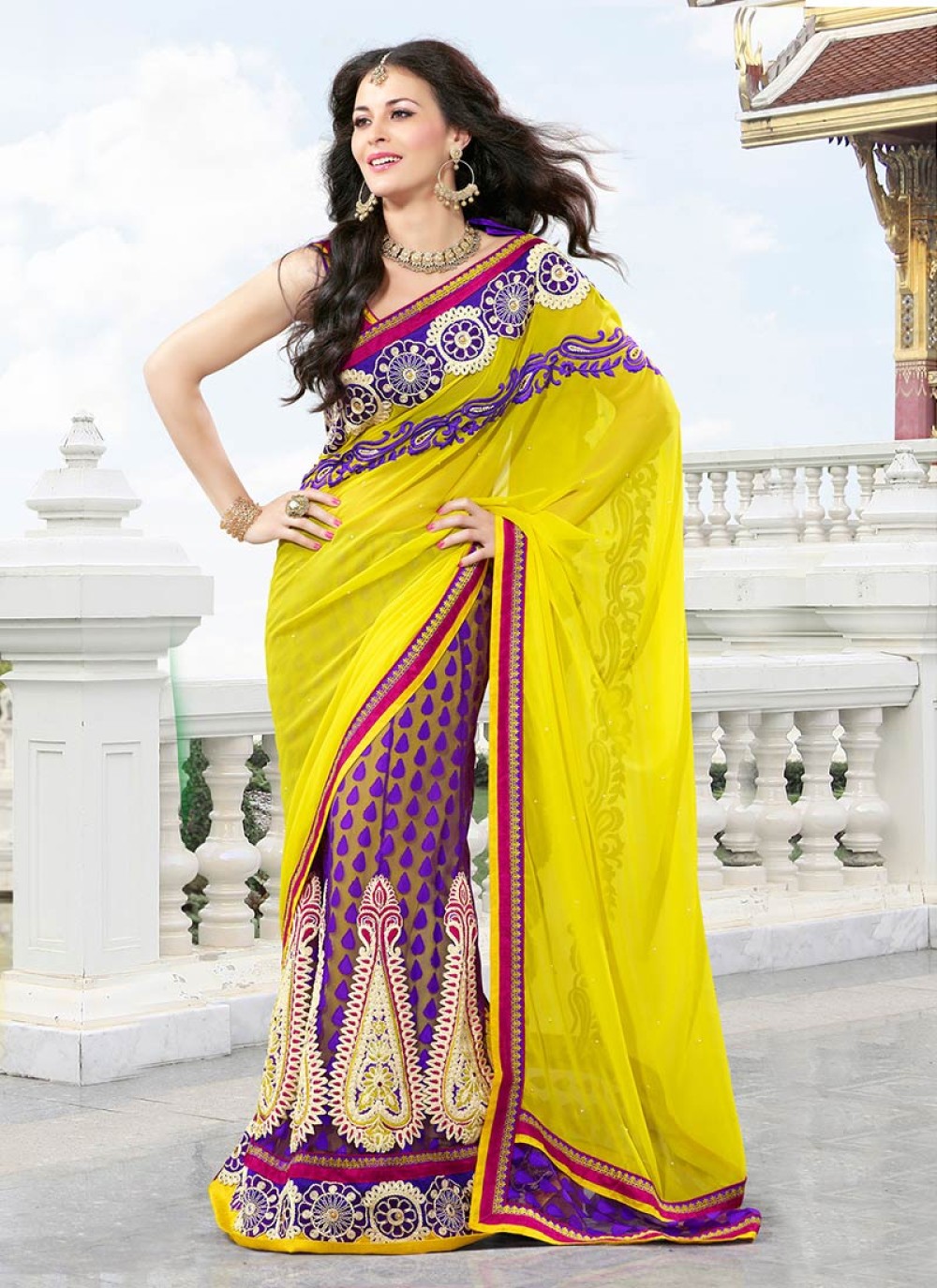 Yellow handloom cotton saree with purple Khun blouse – Umbara Designs