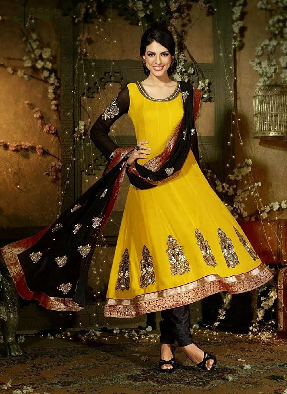 Yellow Pure Georgette Churidar Suit