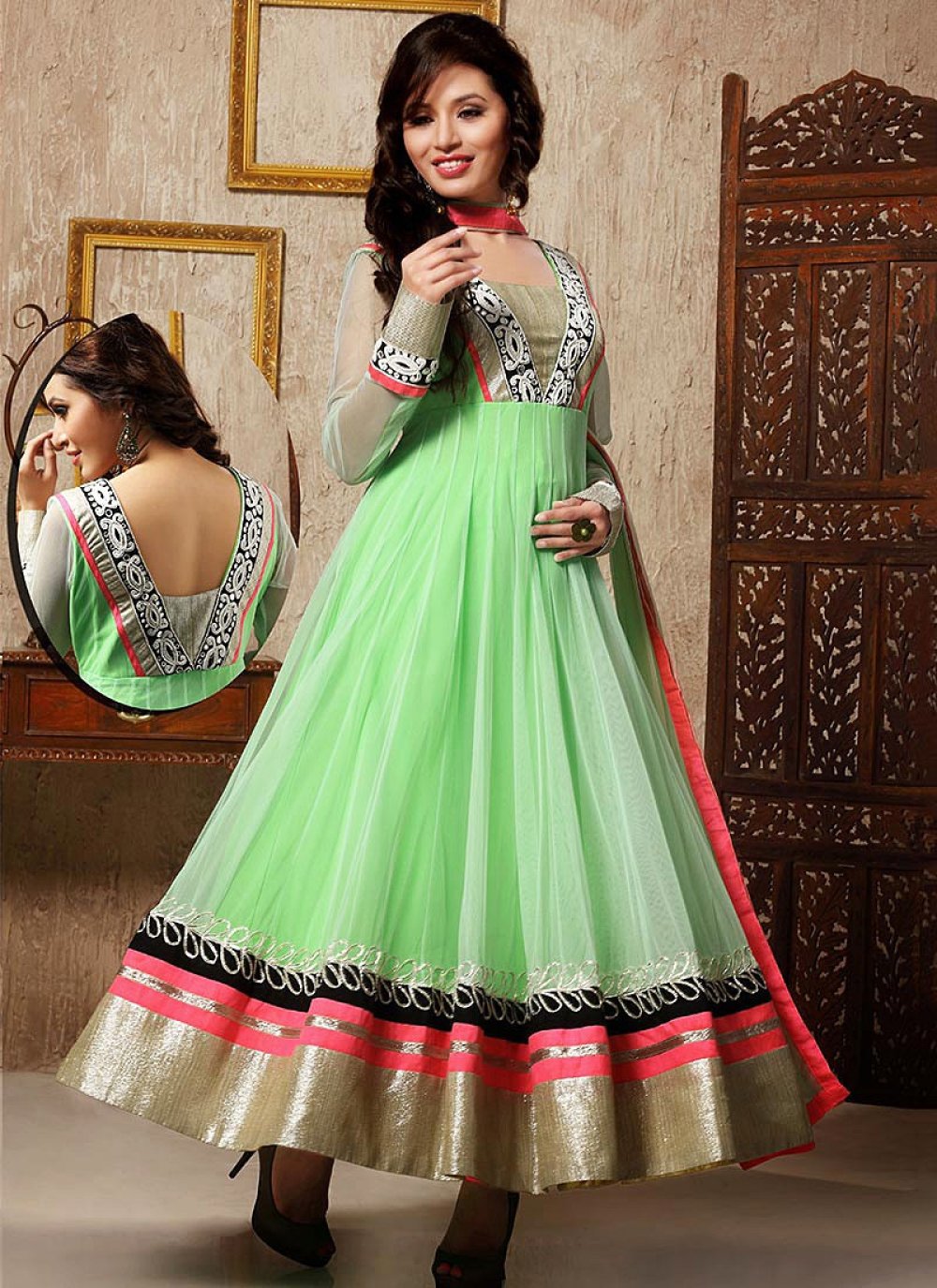 Parrot Green Georgette Gown