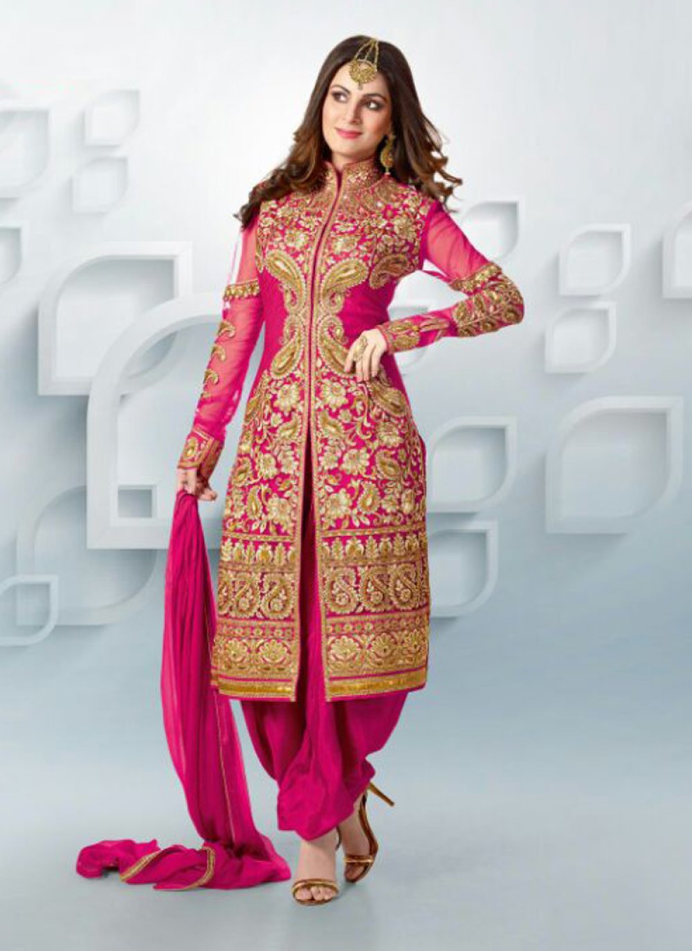 Magenta Zari Georgette Punjabi Suit -