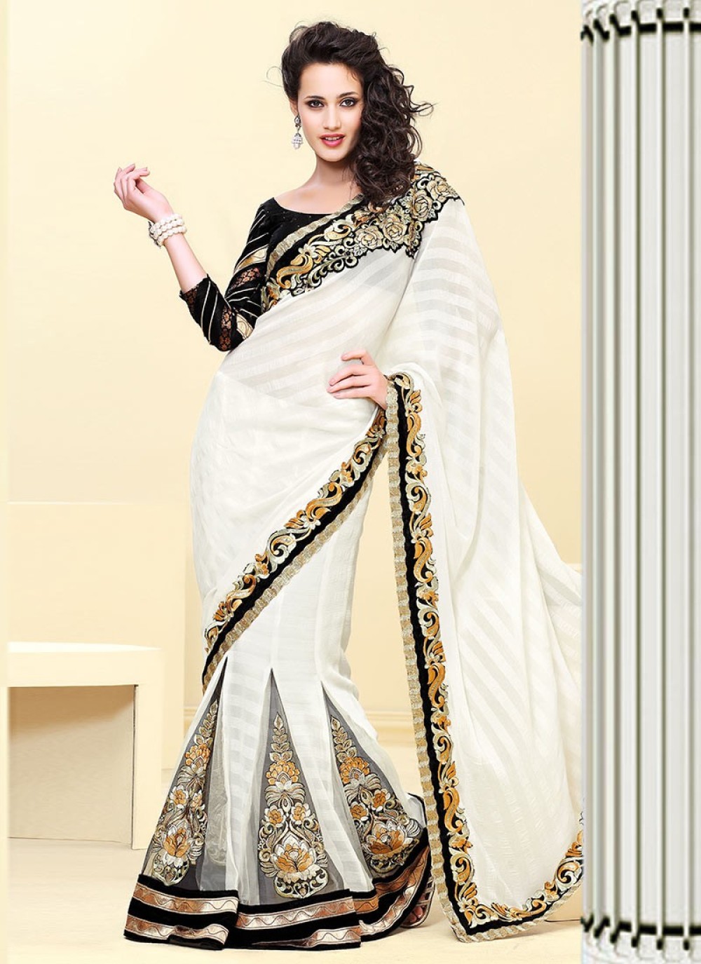 Off White Faux Chiffon Lehenga Saree