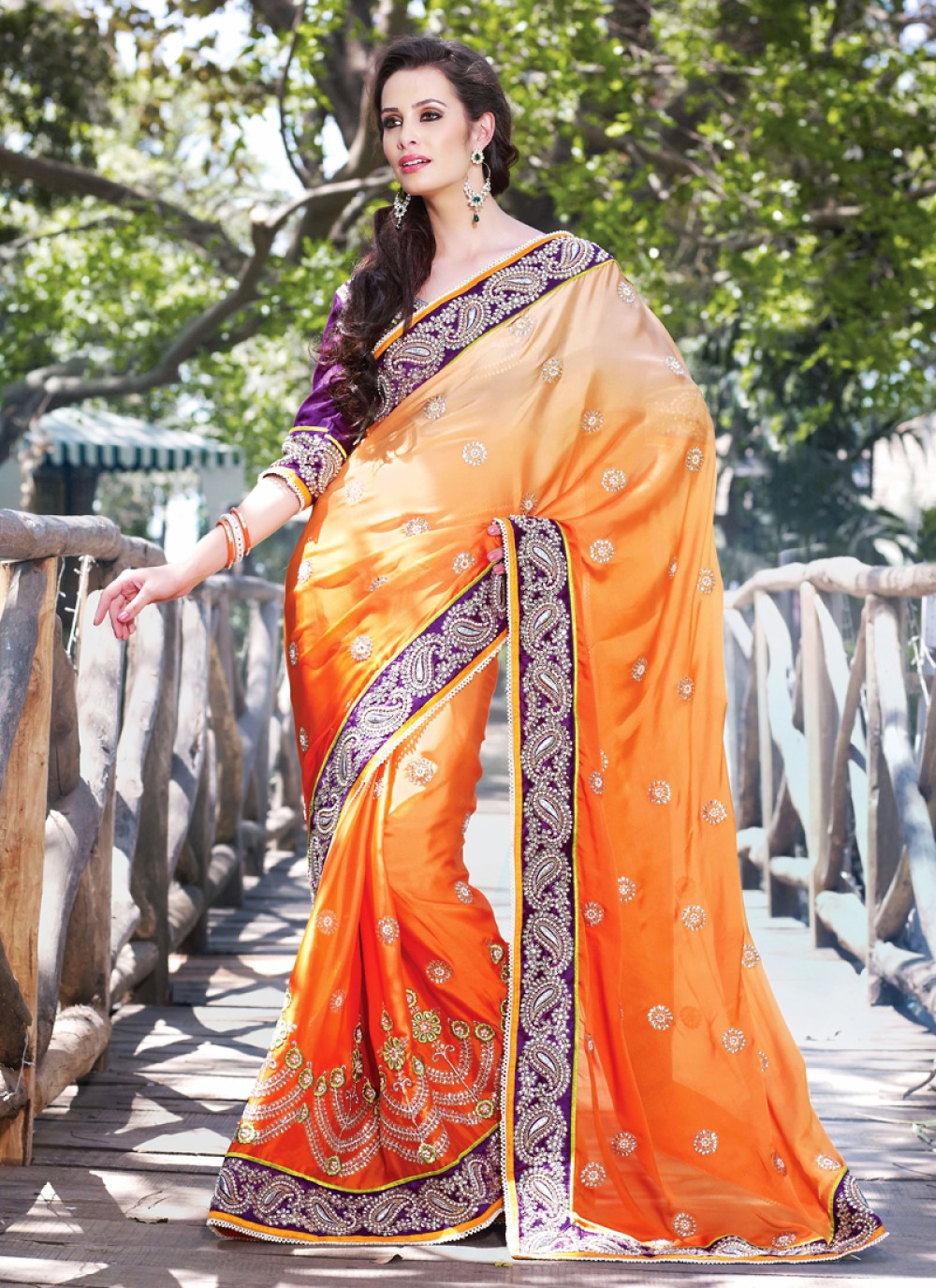 Apricot Embroidered Saree