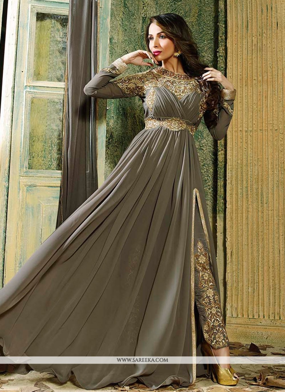 Malaika Arora Khan Grey Georgette Anarkali Suit