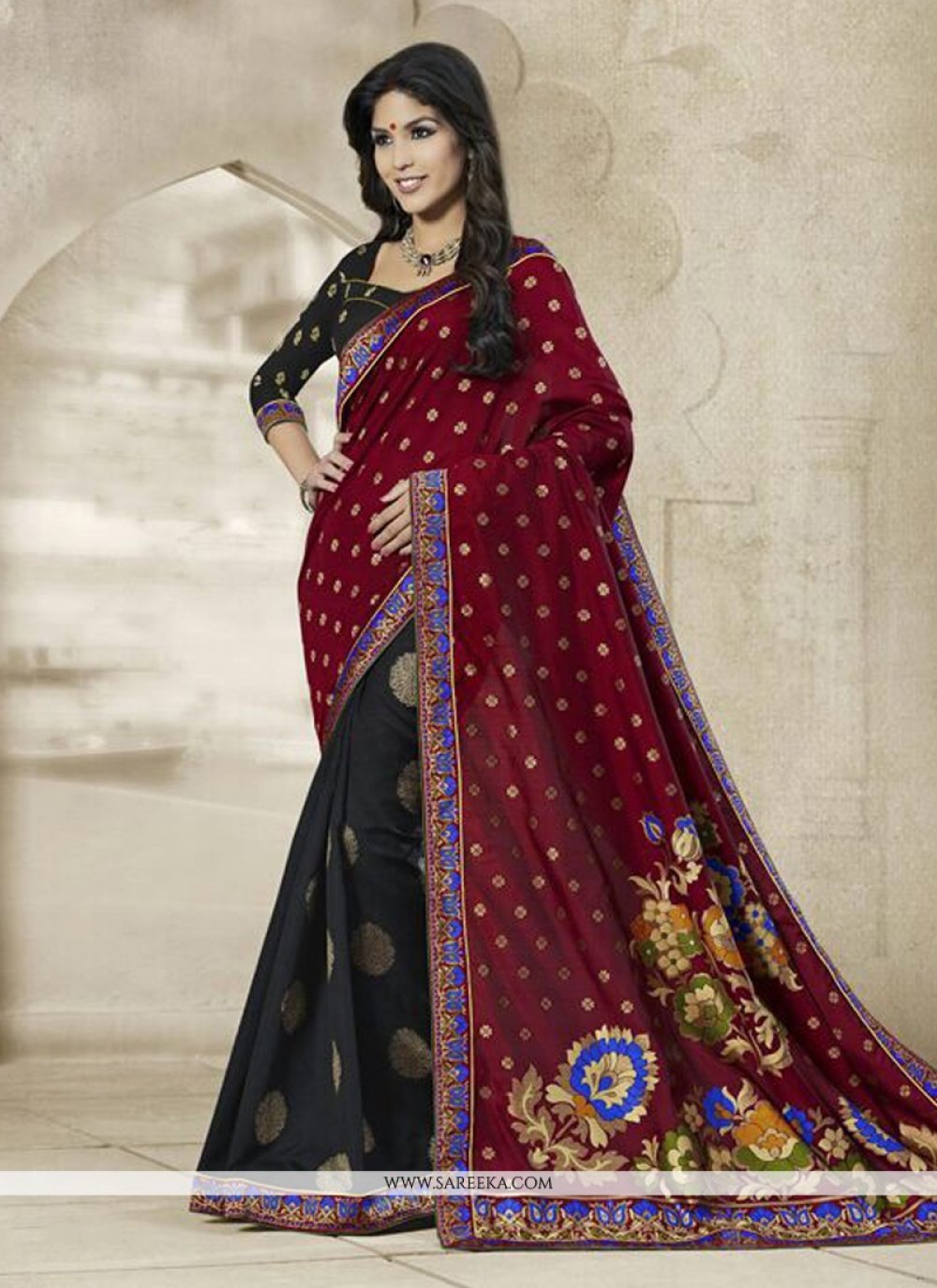 Maroon Designer Pure Cotton Pure Silk Party Wear Sarees – Dailybuyys