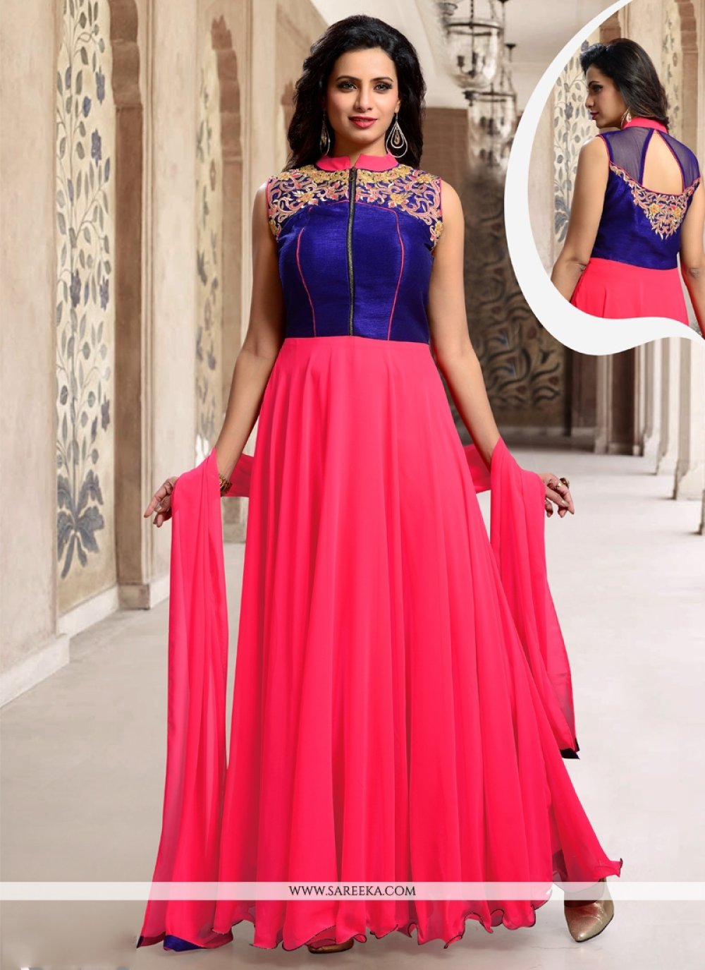 Hot Pink Resham Work Silk Designer Suit